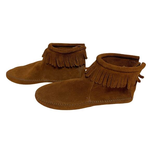 Minnetonka Moccasins Back Zip Softsole Women's Size 6 Fringe Suede Ankle Boot - Picture 2 of 7